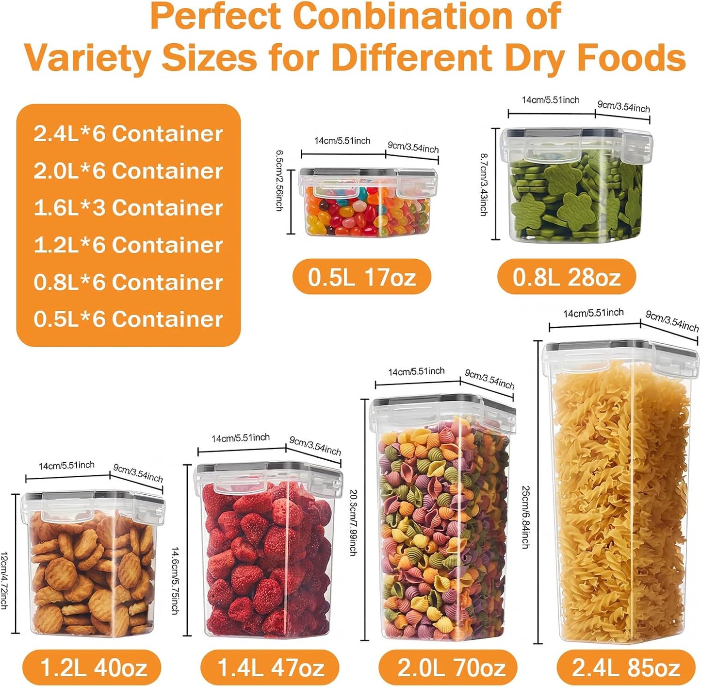 24 PCS Airtight Food Storage Containers with Lids, BPA Free Clear Plastic Kitchen and Pantry Organization and Storage Set for Flour, Sugar, Cereal, Pasta, Includes 24 Labels and Marker