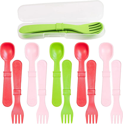 Re-Play Toddler Forks and Spoons Set - 6x6 Utensils Set for Kids - Dishwasher and Microwave Safe - Made in USA - Set of 12-5.8" x 1.2" x 0.2" - Sorbet