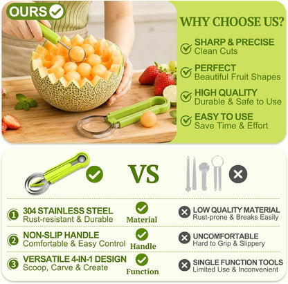 Suuker 4 in 1 Melon Baller Scoop Set, Green