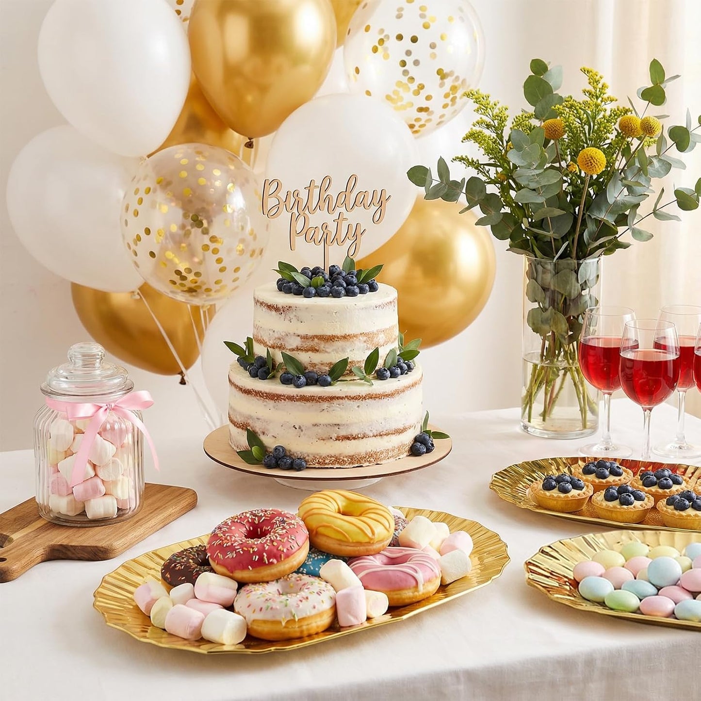 6 Pack Gold Serving Platter Set, Plastic Serving Tray Gold Platters Reusable Party Snack Servings Tray Decorative Food Appetizer Platters for Dessert Cupcake Charcuterie Sushi Snack(14" x 8.5")