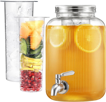 Navaris Glass Drink Dispenser with Tap - 0.7gal (2.7L) Ripple Design Beverage Dispenser - Party Beverage Container for Cocktails, Juice, Water - Ideal for Parties & Events