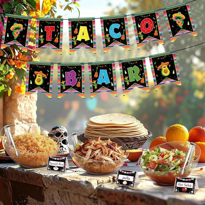 FoldTier 36 Pcs Taco Tuesday Bar Kit Mexican Taco Party Decorations with 6 Pack 20 oz Angled Plastic Bowls Buffet Serving Tongs Pepper Banner Sign Tents for Cinco De Mayo Mexican Theme Party Supplies