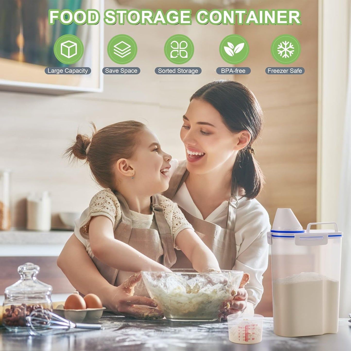 2 Pcs 5.5Lbs Rice Dispenser Storage Containers, Rice Container with Measuring Cup & Pour Spout, Kitchen Plastic Airtight Container for Cereal, Grain, Flour, Sugar, Oatmeal, Dry Pet Dog Food