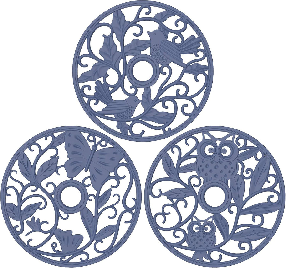 ME.FAN Silicone Trivet [3 Set] Trivet Mat - Fly Animals Hot Pads for Pots & Hot Dish - Insulated Flexible Durable Non Slip Large Coasters (Deep Gray)