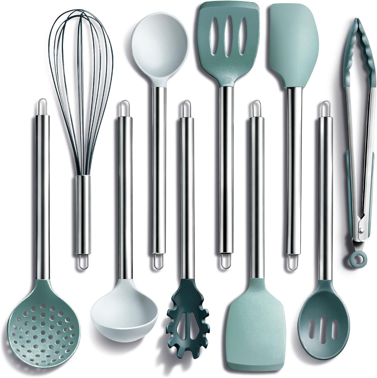 COOK WITH COLOR Silicone Cooking Utensils, Kitchen Utensil Set, Easy to Clean Silicone Kitchen Utensils, Cooking Utensils for Nonstick Cookware, Kitchen Gadgets Set, 38 Piece, Mint