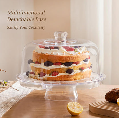 HBlife Cake Stand with Lid (11.4"), Multifunctional Cake Stand with Acrylic Dome, Acacia Wood 6-in-1 Cake Plate Display Stand with Cover for Baking Gifts, Birthday Kitchen Parties, Weddings