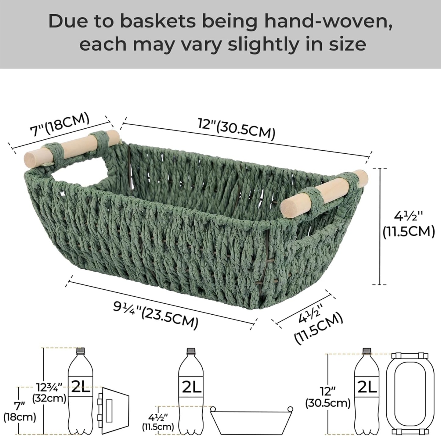 StorageWorks Hand-Woven Storage Baskets with Wooden Handles, Water Hyacinth Wicker Baskets for Organizing, 2 Pack