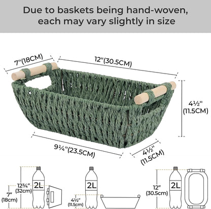 StorageWorks Hand-Woven Storage Baskets with Wooden Handles, Water Hyacinth Wicker Baskets for Organizing, 2 Pack