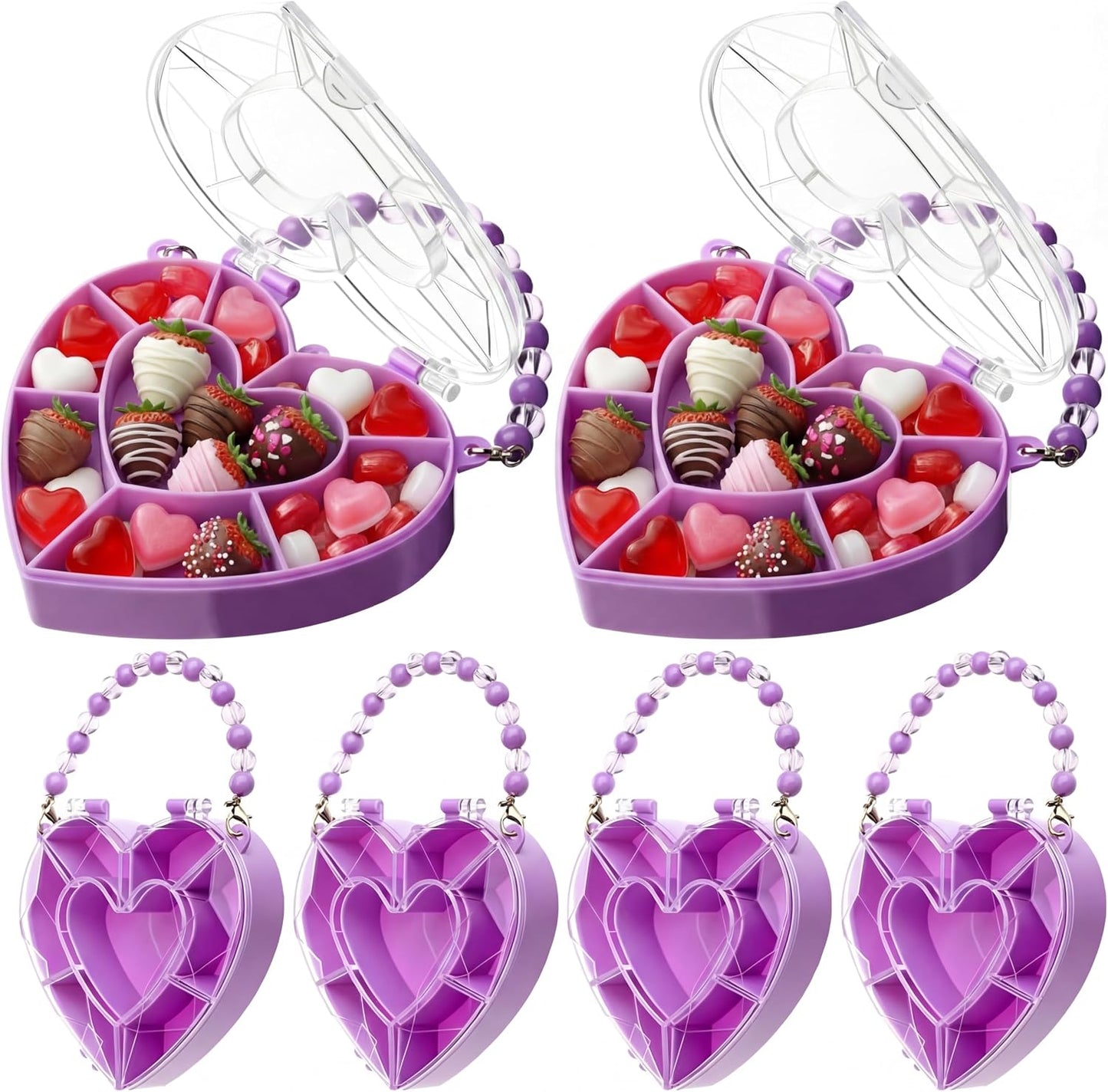 Cunno 6 Pack Valentines Day Containers Butterfly Shaped Food Containers Large Plastic Snack Box Food Storage with Handle Divided Serving Tray Portable Jewelry Organizer for Candy Fruit Purple