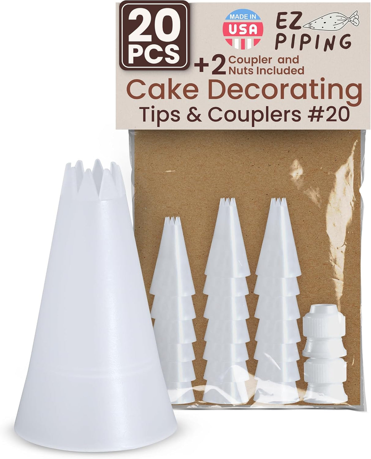 Reusable Plastic Piping Tips, Nozzles Standard Size Star Tip #20