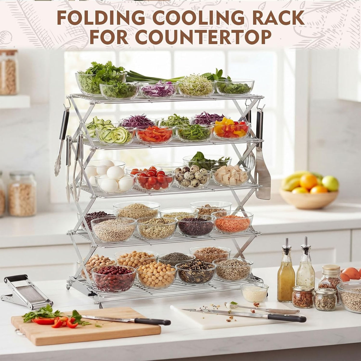 Novabright 5 Tier Collapsible Cooling Rack for Baking 16" x 10" Stainless