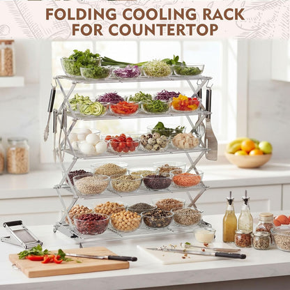 Novabright 5 Tier Collapsible Cooling Rack for Baking 16" x 10" Stainless