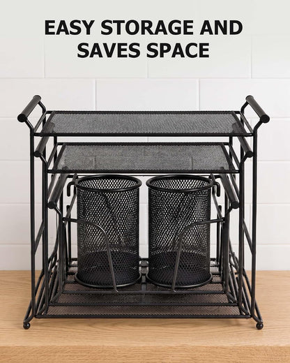HULISEN 3-Tier Buffet Caddy, 7-Piece Set Stackable Paper Plate and Utensil Holder for Party, Detachable Mesh Silverware Organizer for Countertop, Metal Serving Station for Hosting Party Essentials