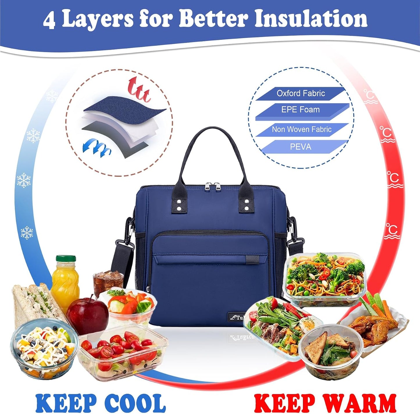 TuErCao Small Lunch Bag Lightweight Insulated Lunch Box for Women Work Portable Soft Cooler for Picnic Travel Road Trips, Loncheras para Mujer, Black
