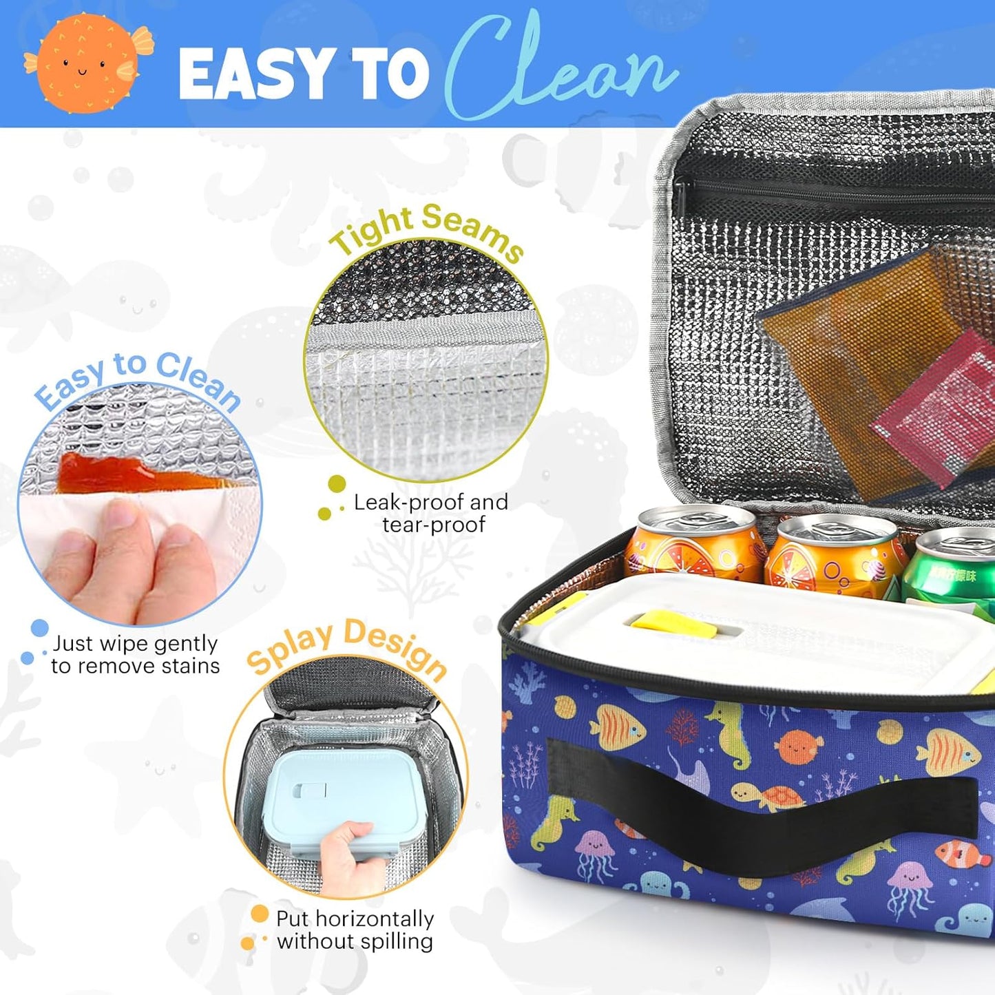 Lunch Box Kids, Lunch Bags for Women Men, Insulated Cooler Reusable Cute Lunch Containers for Boy & Girls, Adults Leak Proof Large Lunch Tote Bags for School, Work, Travel, Picnic Outdoor and Beach