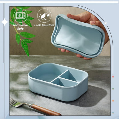 Layhit 4 Pcs Silicone Bento Box for Adults, 27 oz Bento Lunch Container Reusable 3 Compartment Lunchable Food Container for Women Men, Leak Proof Microwave Dishwasher Freezer Safe (Cool Colors)