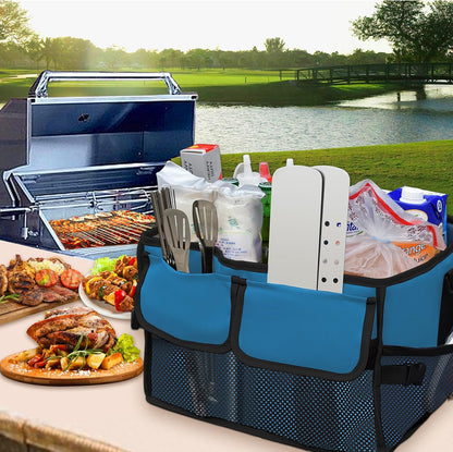 Large Grill Caddy with Paper Towel Holder - BBQ Caddy Organizer for Utensil, Condiment - Easy Carry Picnic Caddy - Griddle Caddy for Camping, Travel, RV - 600D Waterproof Oxford Fabric