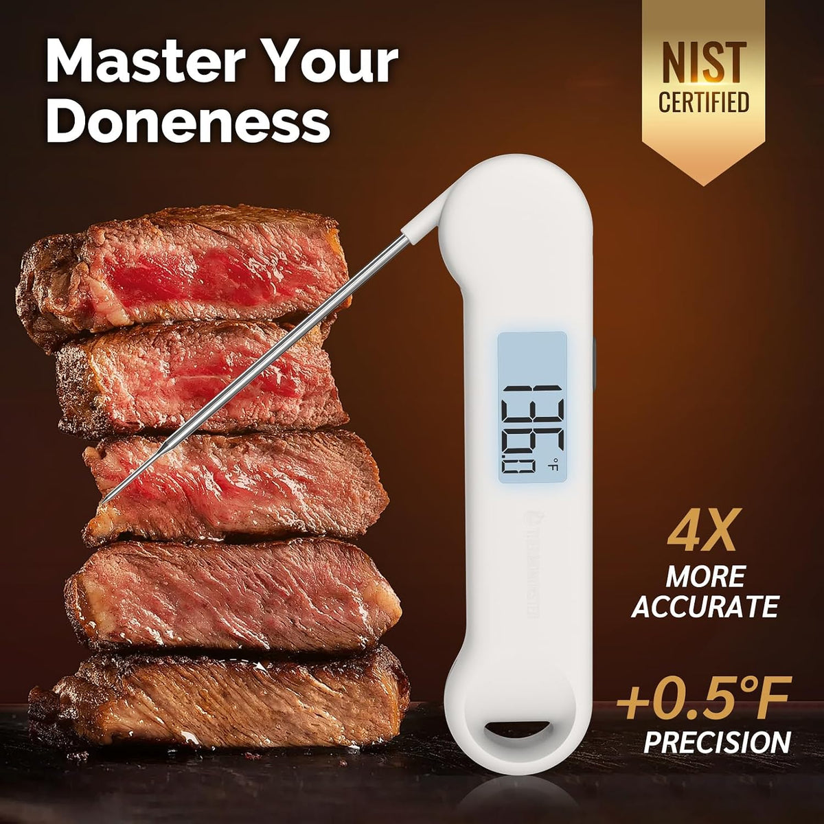 0.5 Sec Instant Read Meat Thermometer Digital for Outdoor Fryer, Black