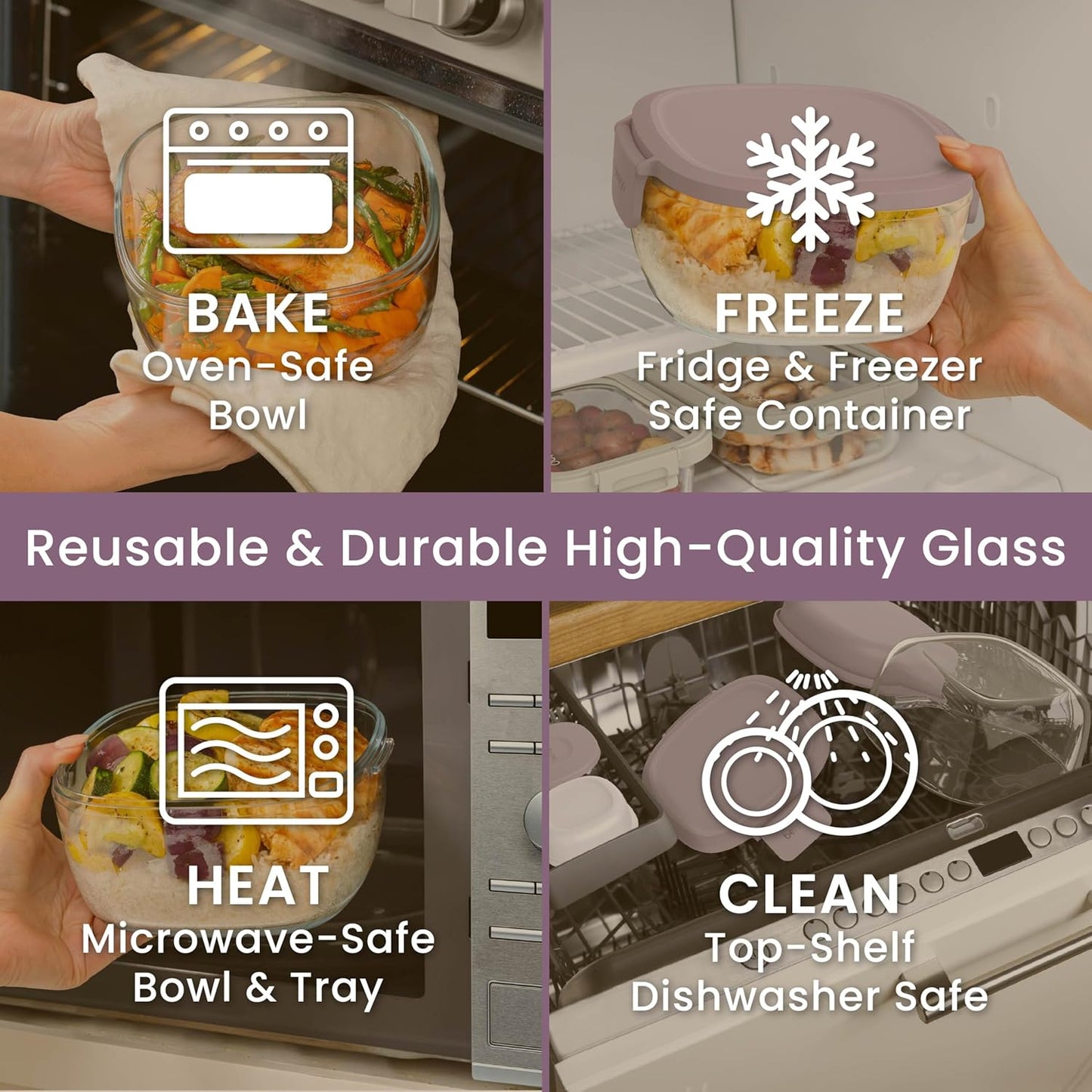 Bentgo Glass Salad Container - 7.6-Cup Salad Bowl with Airtight Lid, Leak-Proof Sauce Container, 4-Compartment Bento Tray & Reusable Fork - BPA-Free for Meal Prep, Office & More (Light Blue)