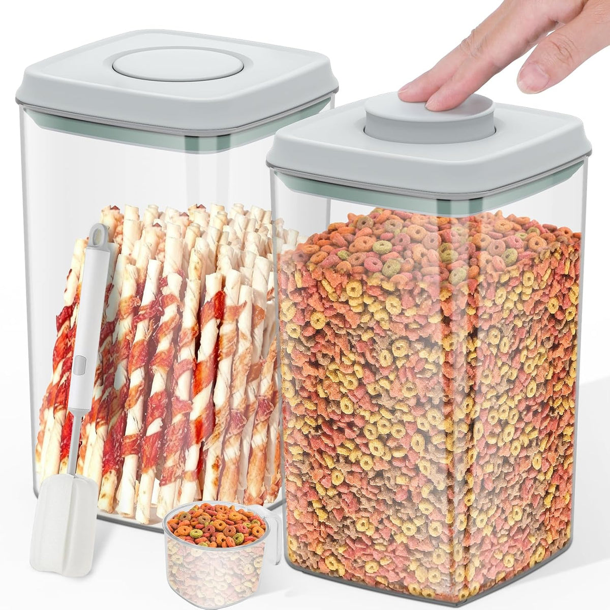 LEAWALK 10Lbs/10.57Qt Airtight Dog Cat Food Storage Container and Dog Treat Containers BPA-Free, PET Clear Stackable Pet Storage Bin, Pop Top, 1-Cup Scoop for Pet Food/Rice/Flour/Bread/Grains