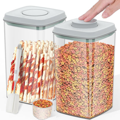 LEAWALK 10Lbs/10.57Qt Airtight Dog Cat Food Storage Container and Dog Treat Containers BPA-Free, PET Clear Stackable Pet Storage Bin, Pop Top, 1-Cup Scoop for Pet Food/Rice/Flour/Bread/Grains