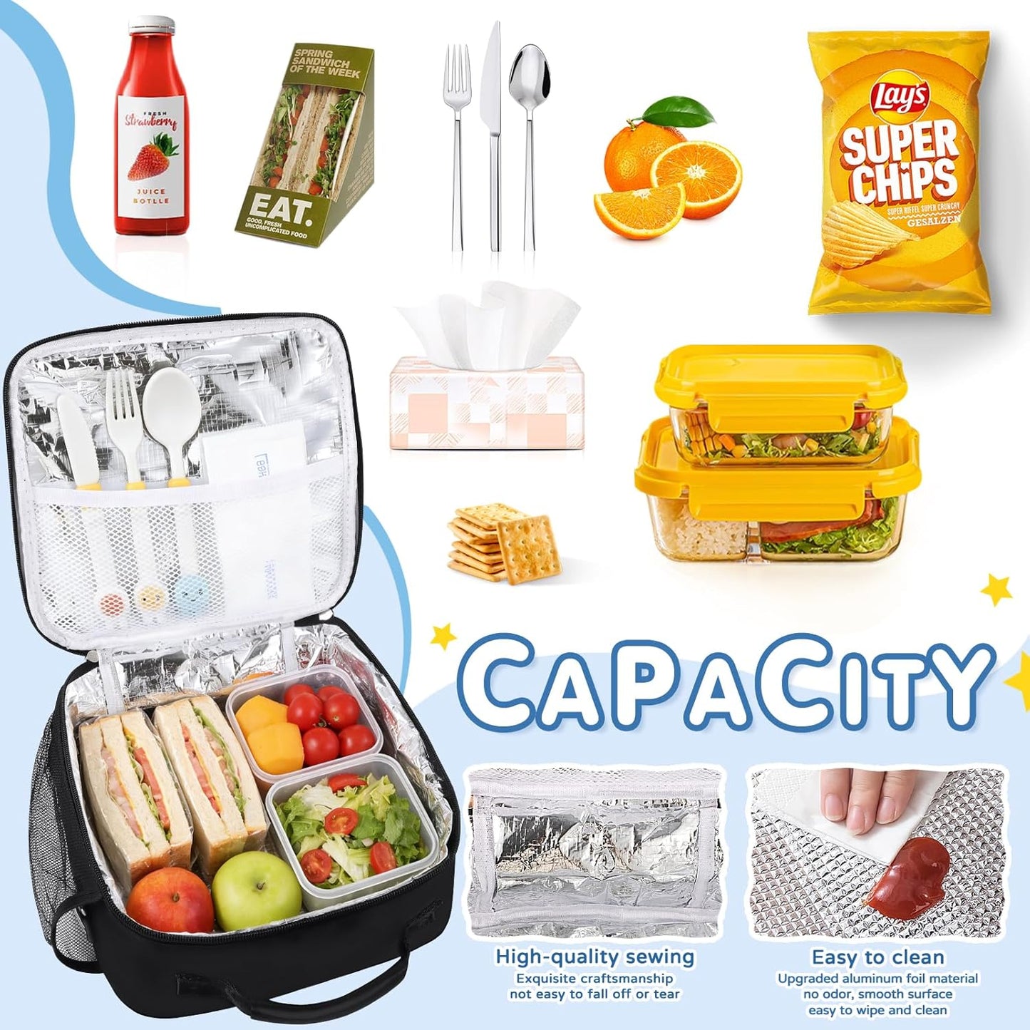 Nsrzua Lunch Bag Kids-Kids Insulated Lunch Bag with Adjustable Strap - Reusable Leakproof Lunch Box for Girls, Preppy School Lunch Tote for Travel, Picnic,School & Winter Camp