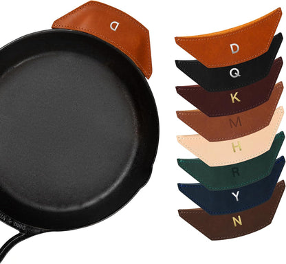 Personalized Cast Iron Handle Covers, Leather Set of 2, USA Made