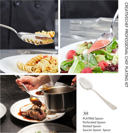 CREATIVECHEF 10 PCS Plating Tools Culinary Set Contains Kitchen Tweezers Spatula Sauce Plating Spoon（Black）