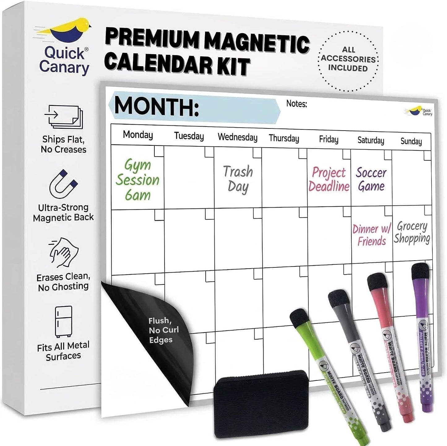 Magnetic Weekly Planner for Fridge - 17x12” Stain-Resistant Dry Erase Whiteboard Fridge Calendar with Large Writing Space for Schedules, Chores & Meals - Includes 4 Markers & Eraser