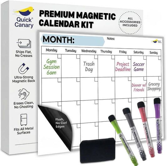 Magnetic Weekly Planner for Fridge - 17x12” Stain-Resistant Dry Erase Whiteboard Fridge Calendar with Large Writing Space for Schedules, Chores & Meals - Includes 4 Markers & Eraser