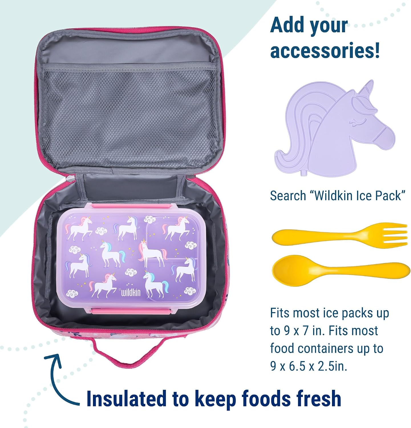 Wildkin Kids Insulated Lunch Box, Keeps Food Hot or Cold, BPA-Free with Mesh Pockets & Easy-Clean Lining – Ideal for School, Travel & Daycare – Holographic