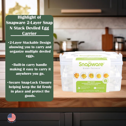 Snapware 2-Layer Snap N Stack Deviled Egg Container with Handle | Stackable Egg Carrier for Parties, Potlucks, Picnics & Holidays | Secure Latching Lid for Easy Transport & Storage – Made in USA