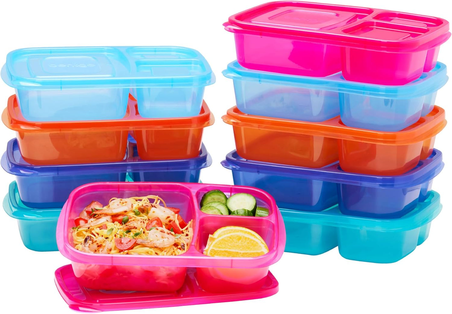 Bentgo Easyboxes - Original Stackable Lunch Boxes - Reusable 3-Compartment Food Containers for Kids and Adults - Bento Lunch Box for Meal Prep, School, & Work - BPA Free, Set of 10 (Classic)