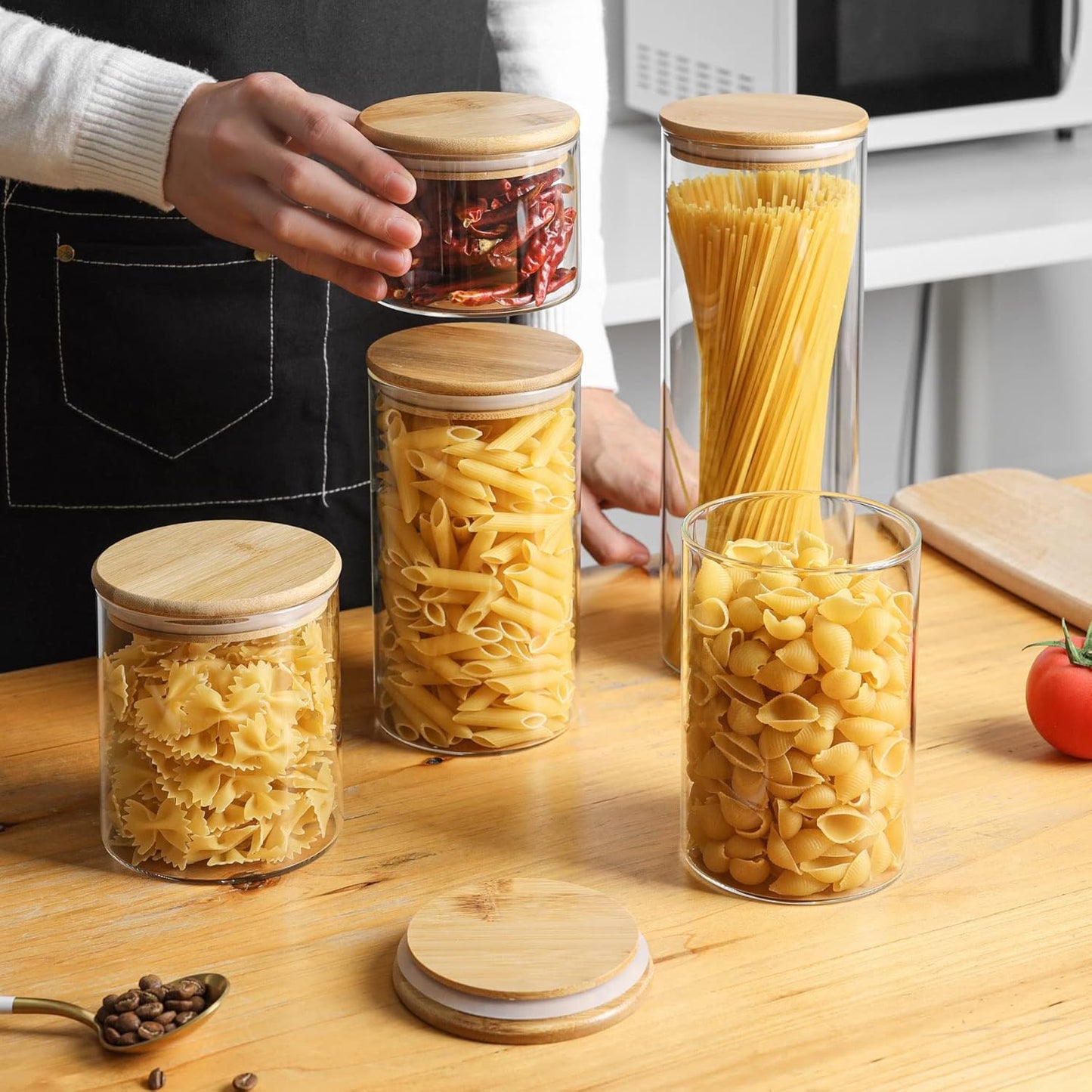 ComSaf 2Pcs Large Glass Storage Containers with Lids 4Qt, 1 Gallon Wide Mouth Flour Sugar Storage Containers, Large Capacity and Sealed for Rice, Cereal, Oat, Easy Clean and Scoop, Pantry Organization