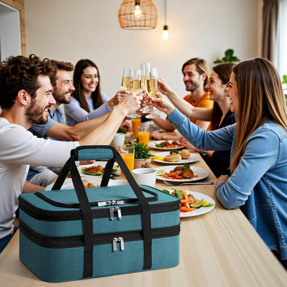 Double Insulated Casserole Carrier - Portable Casserole Carriers for Hot or Cold Food Lunch Tote Warmer or Cooler Bag for Potluck Parties Picnic Cookouts, Fits 9" x 13" Baking Dish - Grey