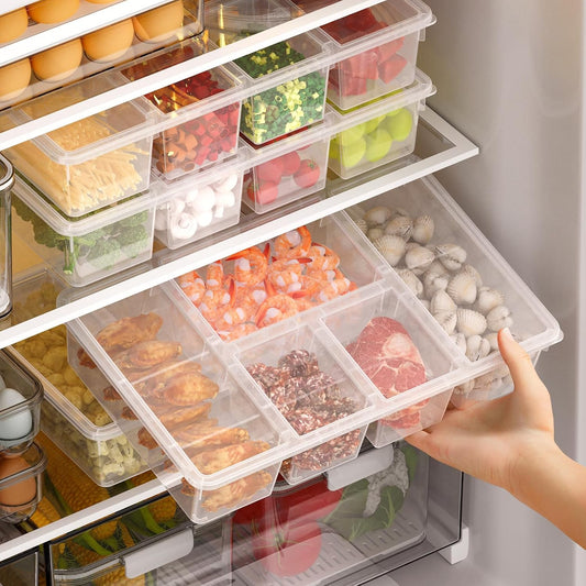 Taiuloo 2 Pack Divided Veggie Tray with Lid, Salad Bar Containers for Fridge Organizer, 5 Compartment Snackle Box Container, Clear Plastic Food Storage & Seving for Fruit, Vegetable, Snack, Meal Prep