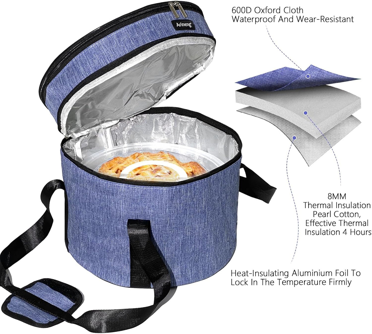 3 pack pie carrier with lid and handle,of insulated bag,pie carriers for transport,Holds 3 pies/Pizza,Thanksgiving Day (Grey, 3 pie carriers + insulated bag)