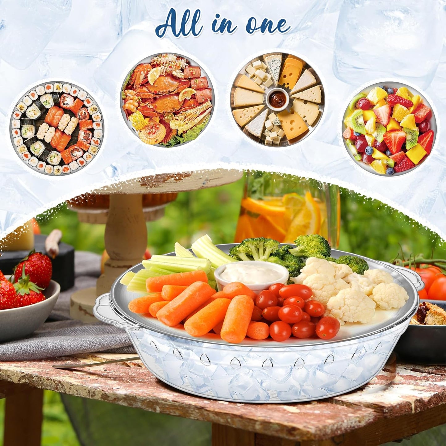 Chilled Serving Trays for Parties, 3 Set 11.8" Compartment Charcuterie Platters for Serving Food Party Shrimp Cocktail Servings Dish Keeps Food Cold for Vegetable Fruit, Cheese, Seafood & Dip