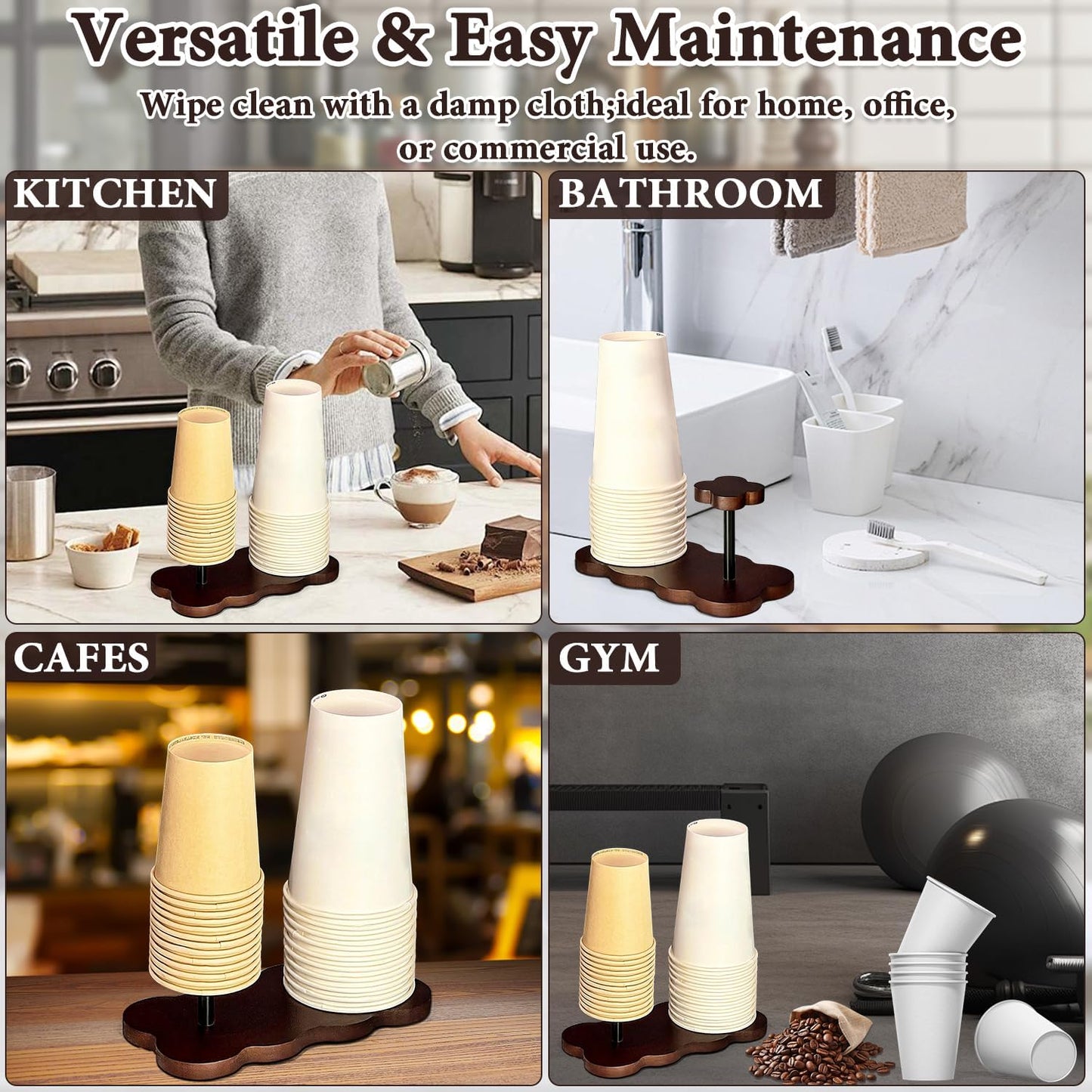 Wood Disposable Cup Dispenser for Countertop | Stylish Bathroom Cup Holder - Perfect for Plastic Mouthwash Cup Storage Organizer,Coffee Paper Cups and Kitchen,Take Out Cup Carriers for Party