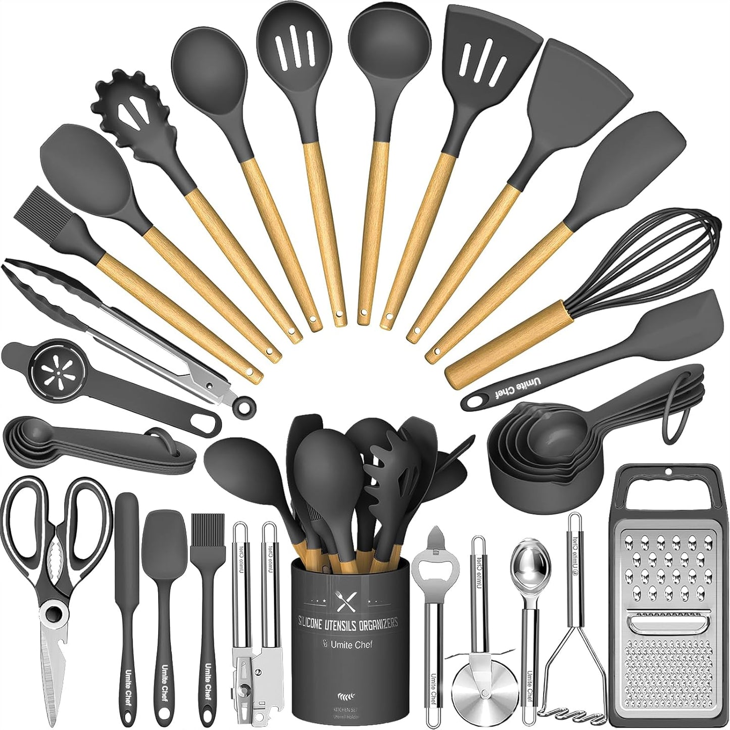 Umite Chef Food Grade Thickened Silicone (Stainless Steel Core) Kitchen Gadgets Tools Set - Kitchen Cooking Utensils Set, Heat Resistant Kitchen Spatula Tools Set