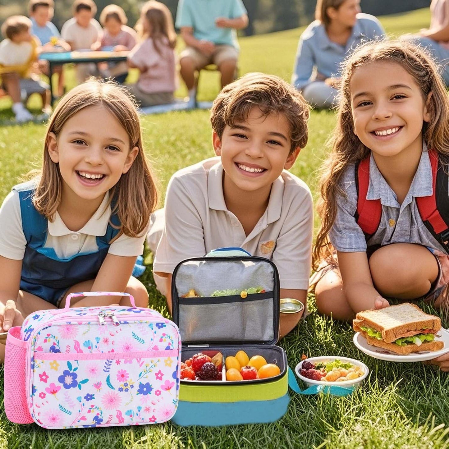 RHCPFOVR Kids Lunch Bag - Insulated Lunch Box for Boys Girls,Washable Lunch Bag and Reusable Toddler Leak-proof Lunchbox for School and Daycare - Colors A