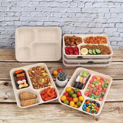 23 oz 3 Compartments disposable plates with Lids Plant Fiber 50 Pack