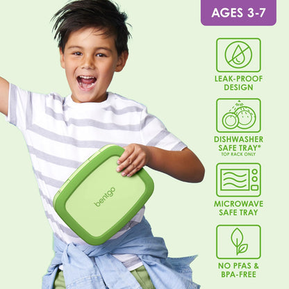 Bentgo Kids Bento-Style 5-Compartment Leak-Proof Lunch Box - Ideal Portion Sizes for Ages 3 to 7 - Durable, Drop-Proof, Dishwasher Safe, PFAS & BPA-Free & Made with Food-Safe Materials (Purple)
