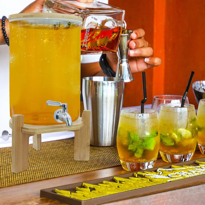 Glass Beverage Dispenser with Stand, 1.5 Gallons Glass Drink Dispenser-Beverage Dispenser with Wood Stand, Stainless Steel Spigot for Parties,Bars,Restaurants