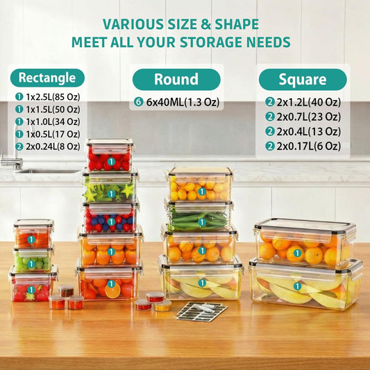 AISOON 40 Pcs 85oz Large Food Storage Containers with Lids (20 containers & 20 lids), Stackable Airtight Leakproof BPA-Free Reusable Meal Prep Containers, Freezer Microwave Dishwasher Safe