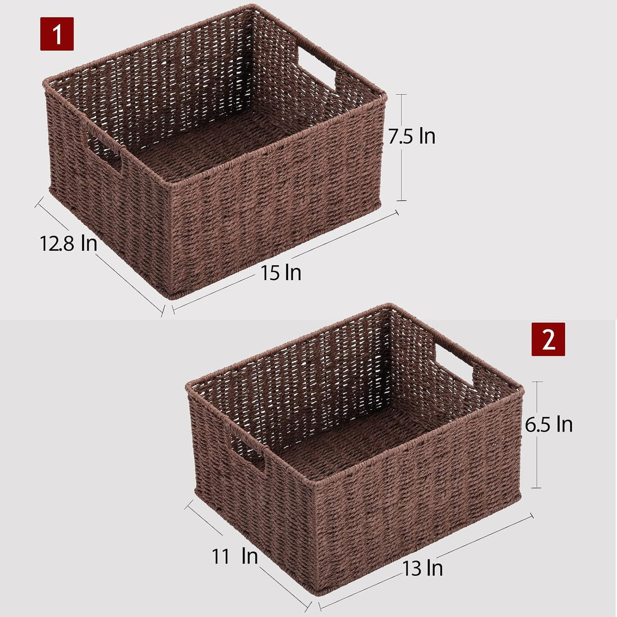 HOONEX Water Hyacinth Storage Baskets, Wicker Baskets for Storage, Hand Woven Baskets with Carry Handles, Set of 2, Natural