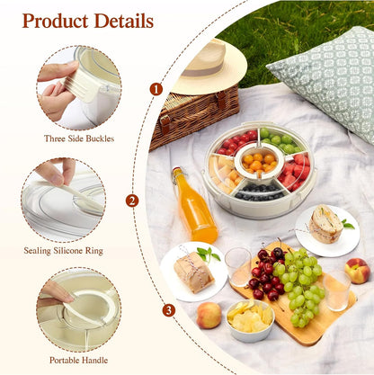 SUNBABA Creative Turntable Storage Organizer Rotating Snack Tray Serving Tray with Lid and Handle Snackle Box Container Removable Nut Case Round Dried Fruit Case