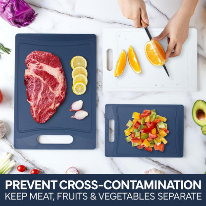 COOK WITH COLOR Non-Slip Cutting Board Set – Kitchen Essentials with Easy Grip Handle for Meat, Veggies, and Fruits, 3 Cutting Boards, Speckled White