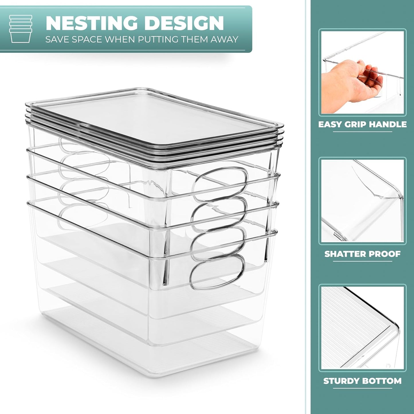 Sorbus 8-Pack Small Clear Plastic Storage Bins – Organizers for Kitchen, Pantry, Fridge, Cabinet & Refrigerator