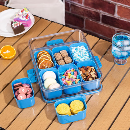 WACOI Divided Snack Serving Tray with Lid and Handle travel Snackle Box Charcuterie Container Portable Storage Organizer for Candy, Fruits, Nuts, Snacks 1Pack White